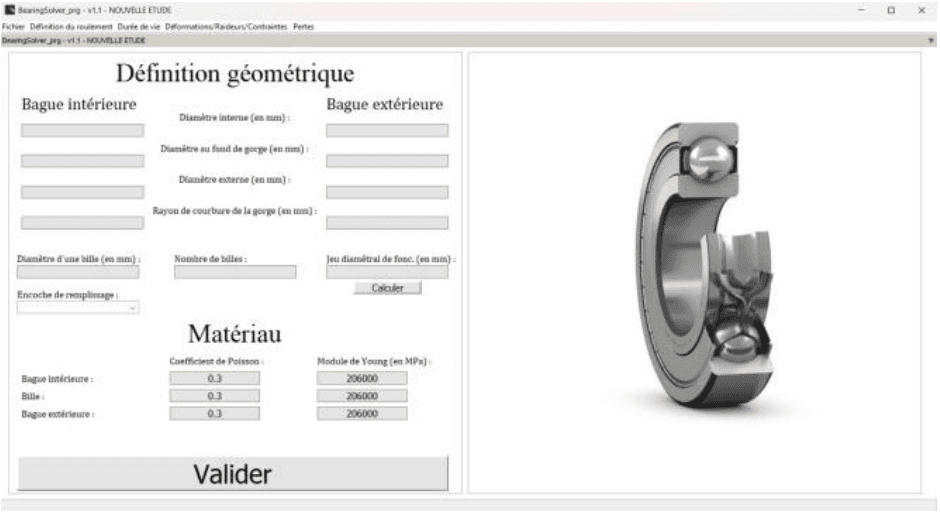 BearingSolver interface for bearing geometry and material definition