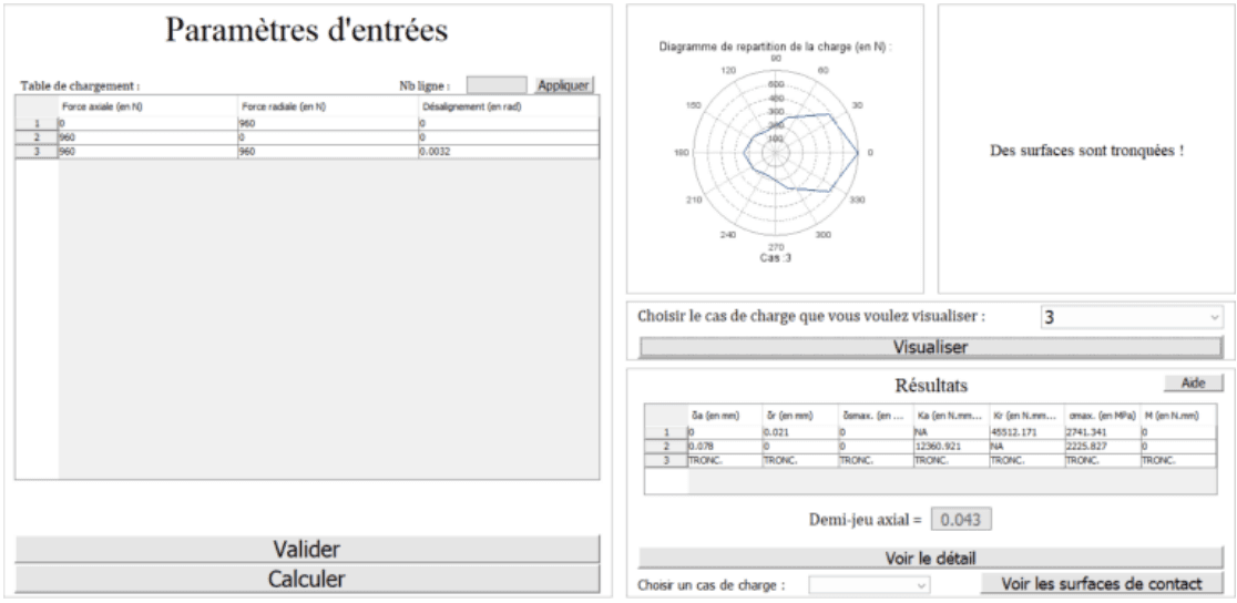 BearingSolver load cases and calculated mechanical results