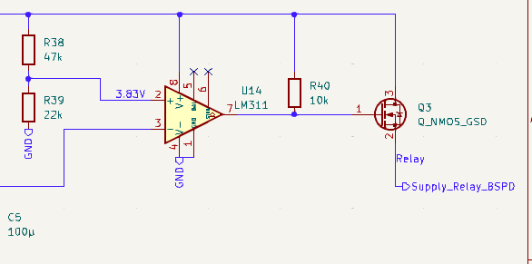 Fail-safe relay command circuit that opens the shutdown circuit