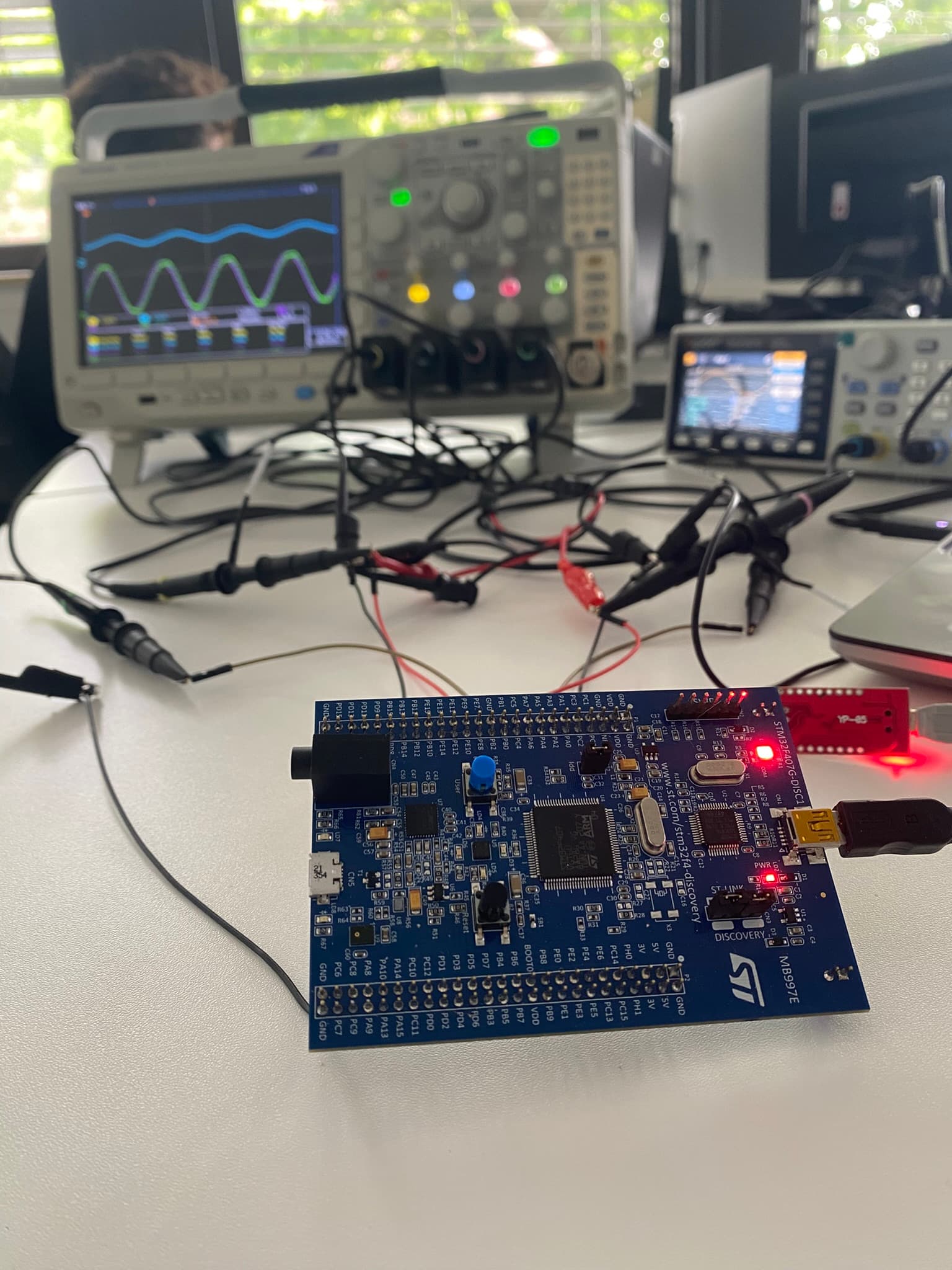 STM32 prototype undergoing oscilloscope validation