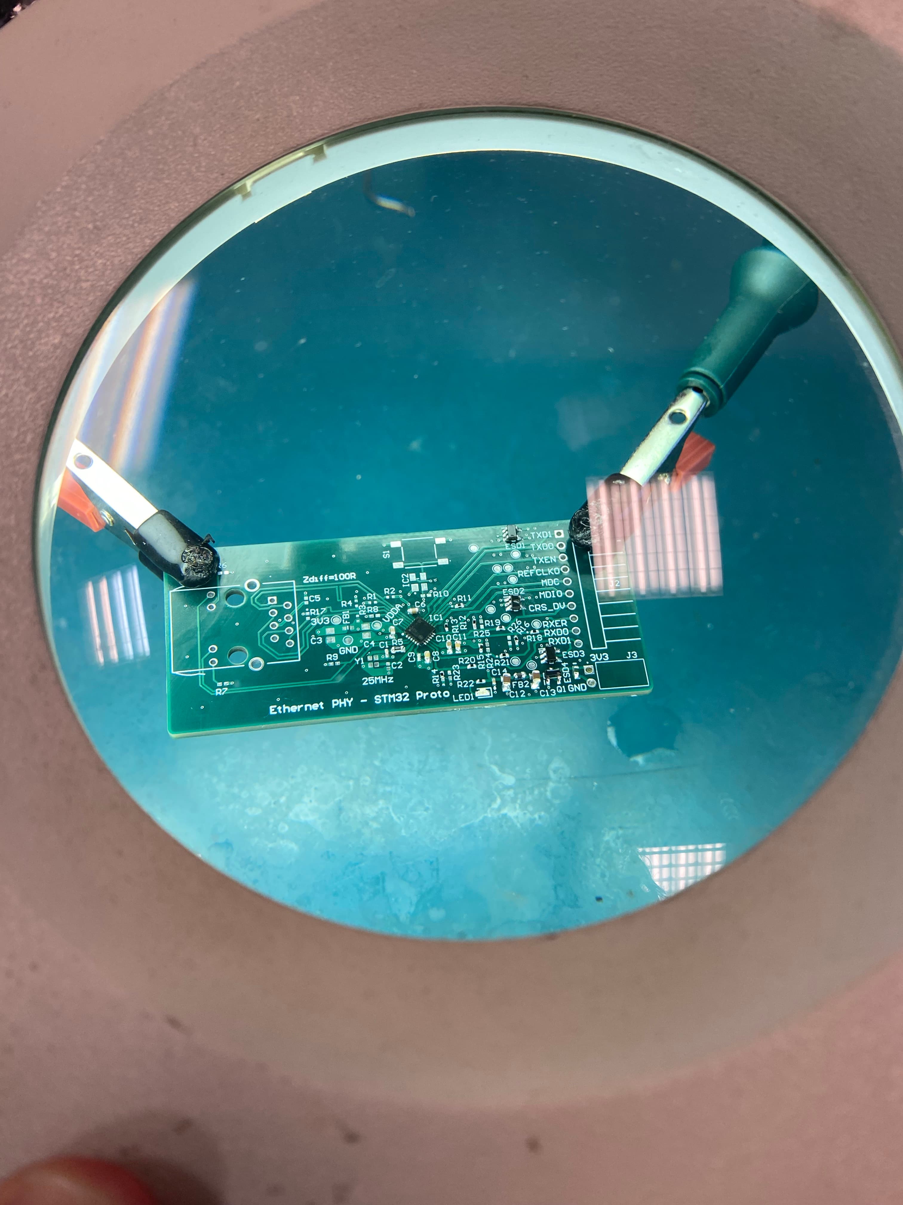 Hand assembly and soldering of the Ethernet PHY prototype