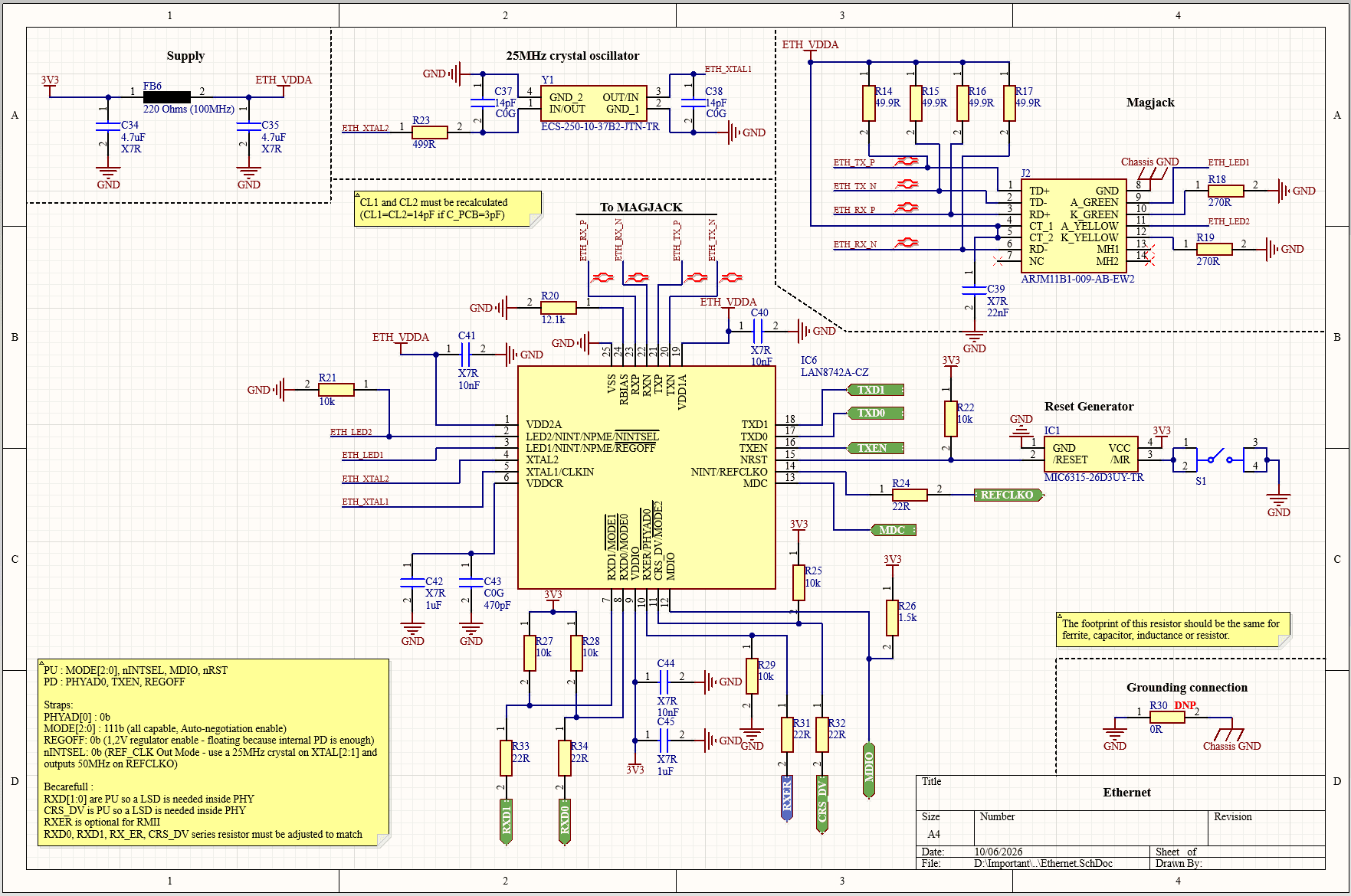 Ethernet interface schematic in Altium Designer